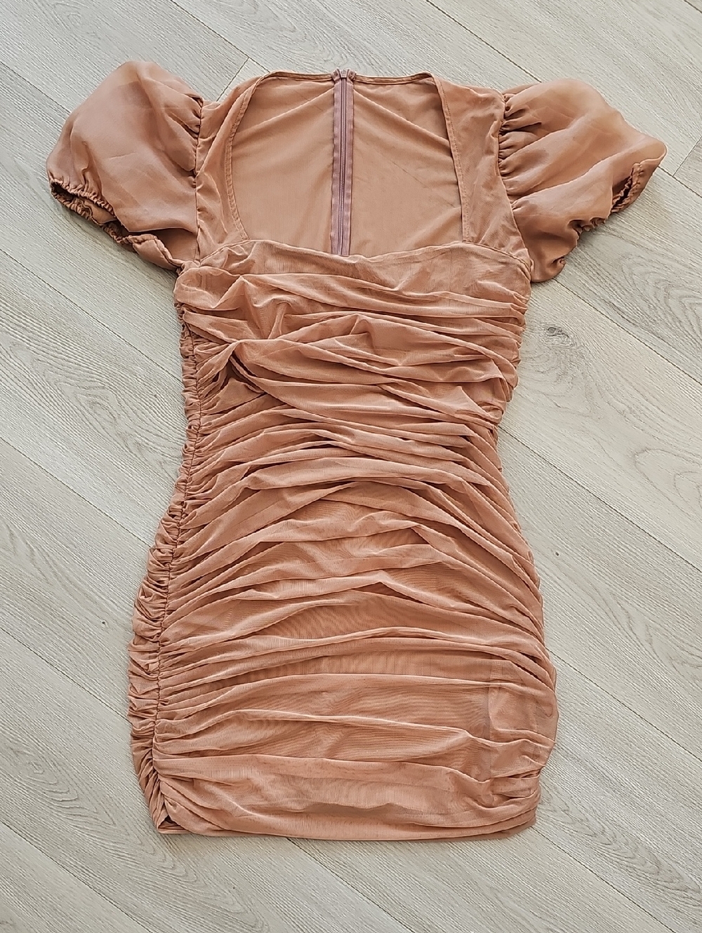 Missguided Mesh Short Puff Sleeve Milkmaid Bodycon Mini Dress, Sz 14